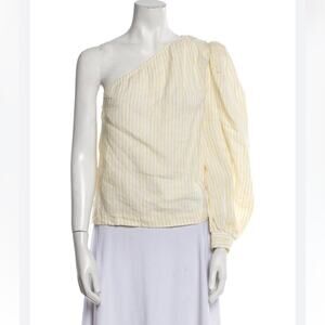 Frame Denim Light Yellow Striped Asymmetrical Blouse